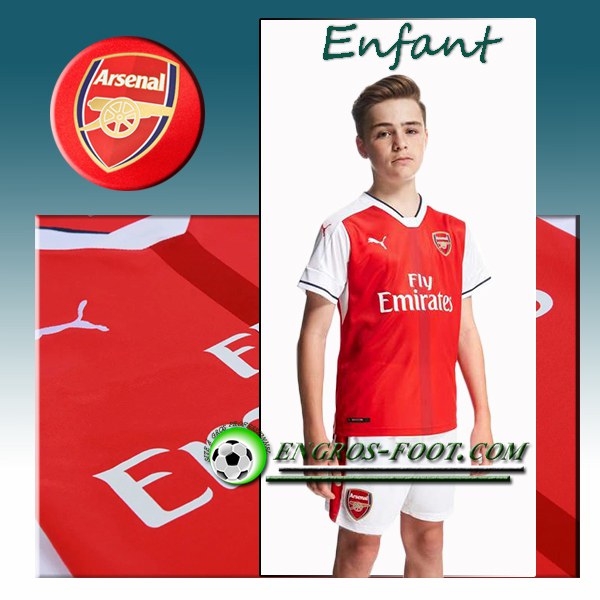Engros-foot: Ensemble Maillot Foot Arsenal Enfant Domicile 2016 2017 Rouge Thailande
