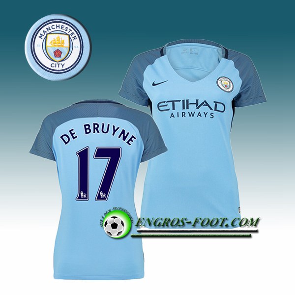 Engros-foot: Jeu Maillot de Foot Manchester City Femme DE BRUYNE 17 Domicile 2016 2017 Bleu Ciel Thailande