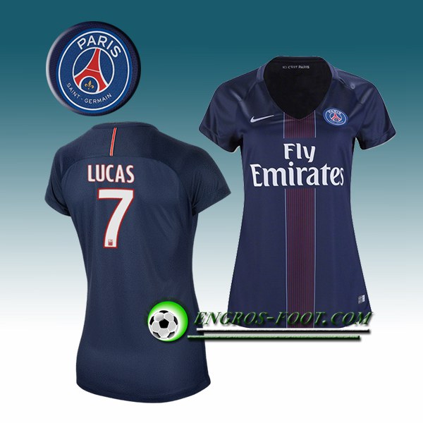 Engros-foot: Jeu Maillot de Foot PSG Femme LUCAS 7 Domicile 2016 2017 Bleu Thailande