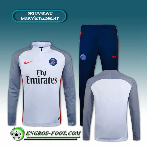 Engros-foot: Survetement Foot Paris PSG Blanc Printing 2016 2017 Thailande