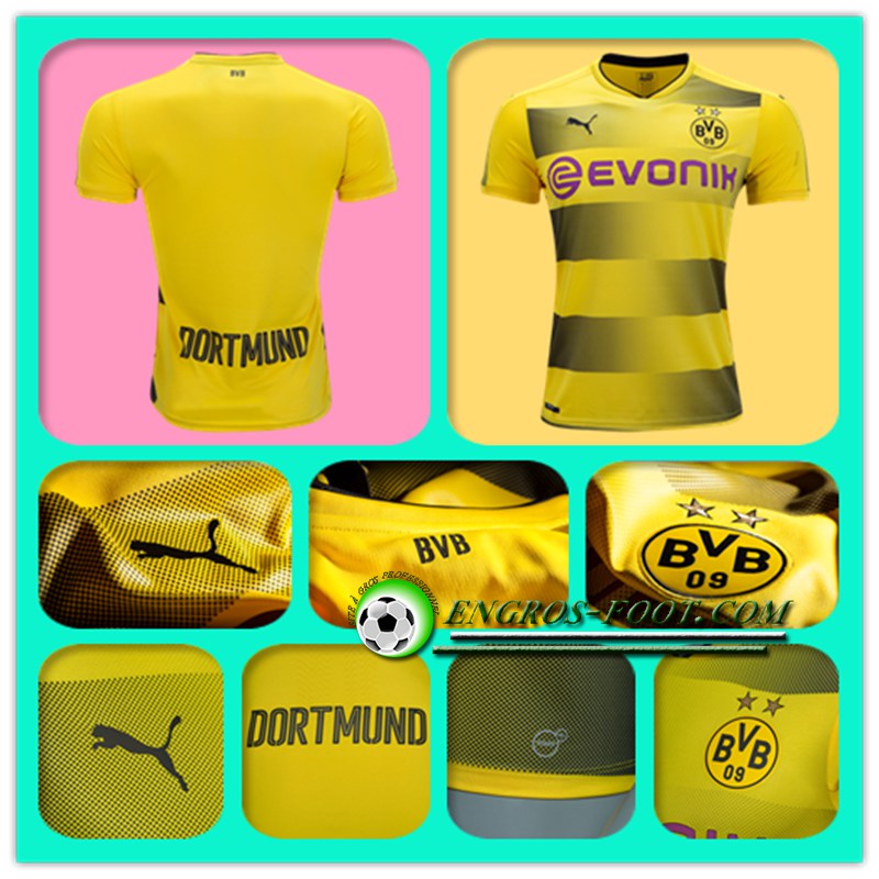 jeux de Maillot du Borussia Dortmund BVB Enfant Domicile 2017/18 Jaune/Noir | personnalisés floqué