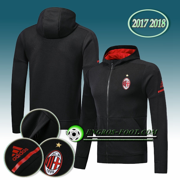 Engros-foot: Capuche Veste Foot Milan AC Noir 2017-2018 Thailande