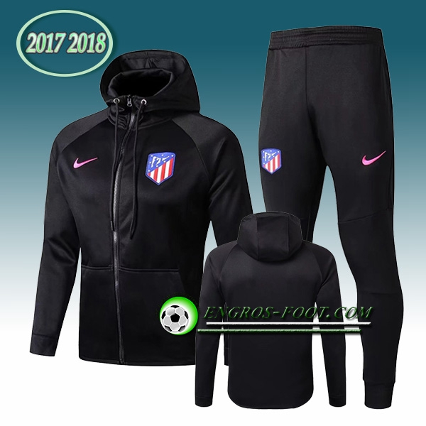 Engros-foot: Sweat a Capuche Survetement Foot Atletico Madrid Noir 2017-2018 Thailande