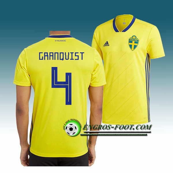 Engros-foot: Jeu Maillot Equipe de Suede GRANQVIST 4 Domicile 2018 2019 Jaune Thailande