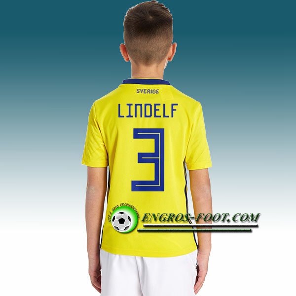 Engros-foot: Jeu Maillot Equipe de Suede Enfant LINDEL?F 3 Domicile 2018 2019 Jaune Thailande