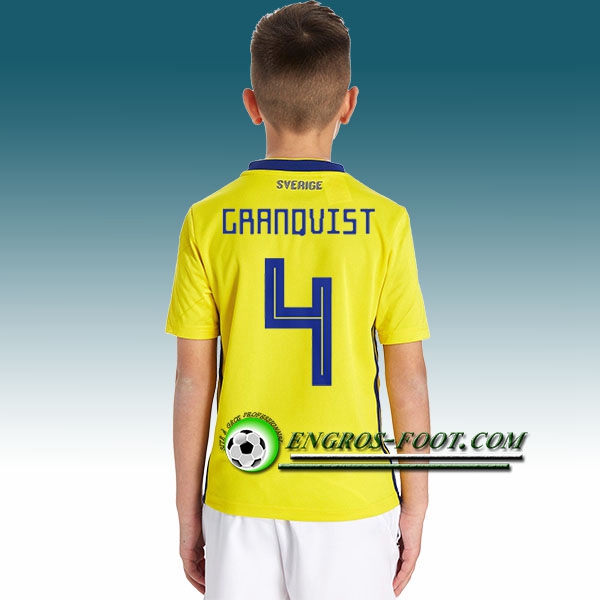Engros-foot: Jeu Maillot Equipe de Suede Enfant GRANQVIST 4 Domicile 2018 2019 Jaune Thailande