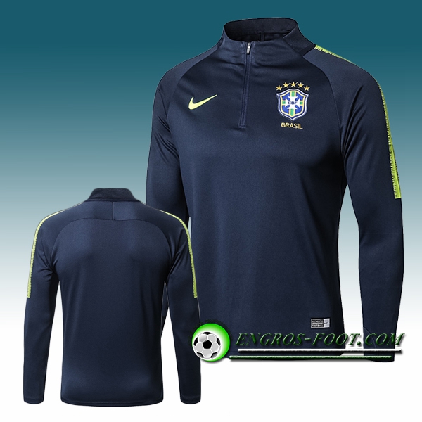 Engros-foot: Sweatshirt Training Bresil Bleu Marine 2018-2019 Thailande