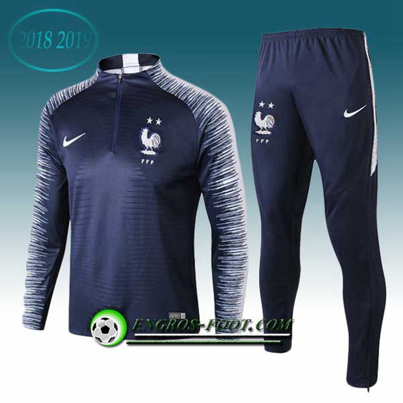 Engros-foot: Ensemble Survetement Foot France 2 Etoiles Bleu Fonce/Blanc 2018-2019 Thailande
