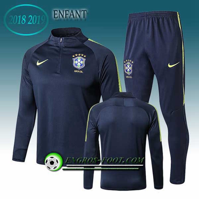 Engros-foot: Ensemble Survetement Foot Bresil Enfant Bleu Marine 2018-2019 Thailande