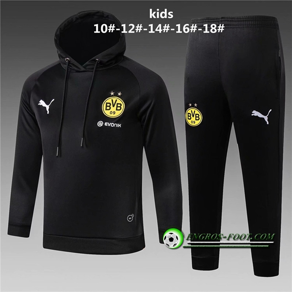 Engros-foot: Ensemble Sweat A Capuche Survetement Foot Dortmund BVB Enfant Noir 2018-2019 Thailande