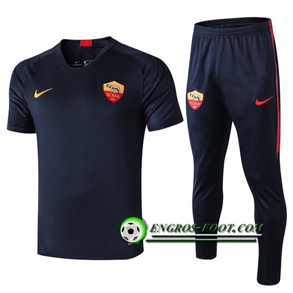 Engros-foot: Ensemble Training T-Shirts AS Roma + Pantalon Bleu Fonce 2019 2020 Thailande