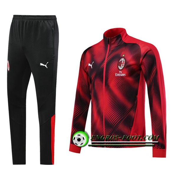 Engros-foot: Ensemble Survetement Foot - Veste Milan AC Rouge/Noir 2019 2020 Thailande