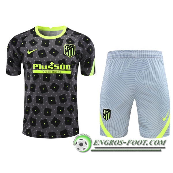 Ensemble Training T-Shirts Atletico Madrid + Shorts Noir/Gris 2020/2021