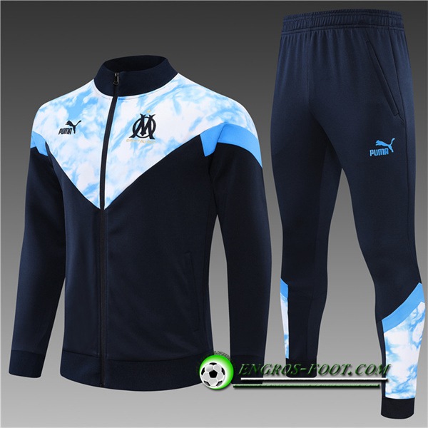 Ensemble Survetement de Foot - Veste Marseille Enfant Bleu Marin/Blanc 2022/2023