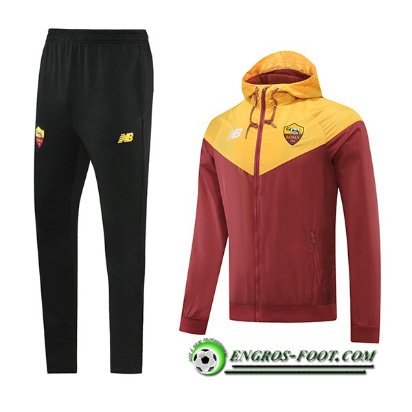 Ensemble Veste A Capuche Coupe-Vent AS Rome Jaune/Brune 2022/2023