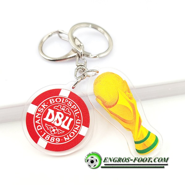 Nouveau Porte-clés Arrondir Coupe Du Monde 2022 + Danemark Rouge/Blanc