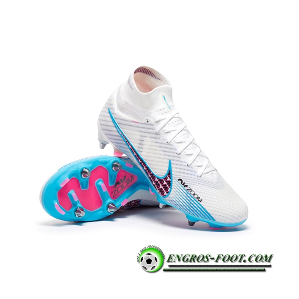Nike Chaussures de Foot Air Zoom Mercurial Superfly IX Elite SG Blanc/Bleu