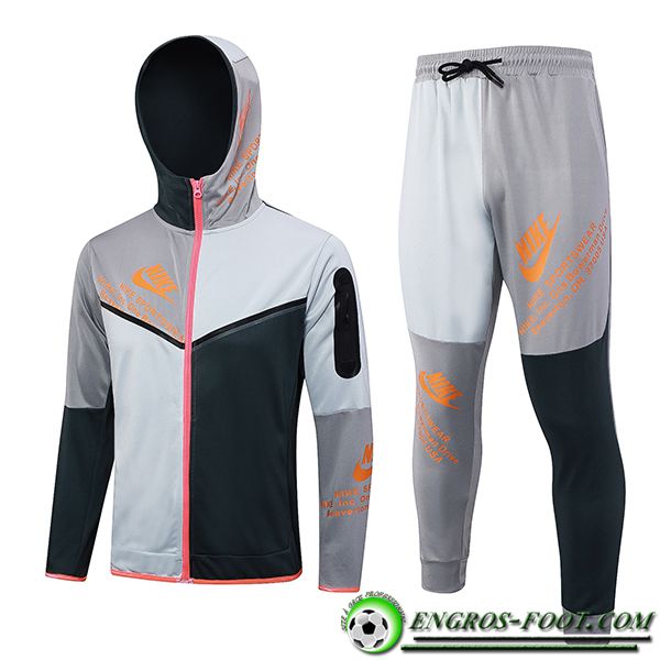 Ensemble Survetement Veste A Capuche Coupe-Vent Nike Noir/Gris 2023/2024