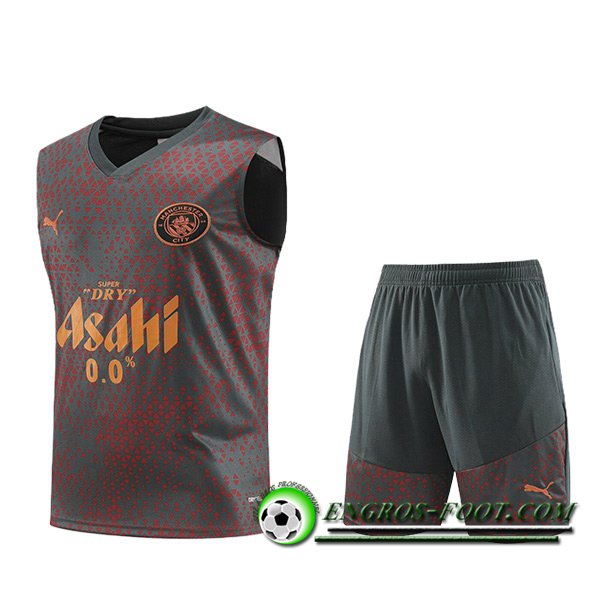 Ensemble Training Debardeur + Shorts Manchester City Gris/Rouge 2023/2024