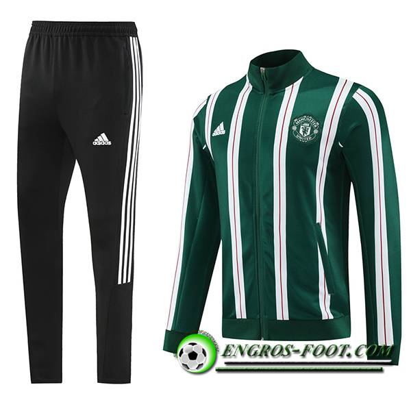 Ensemble Survetement de Foot Veste Foot Manchester United Vert/Blanc/Noir 2023/2024
