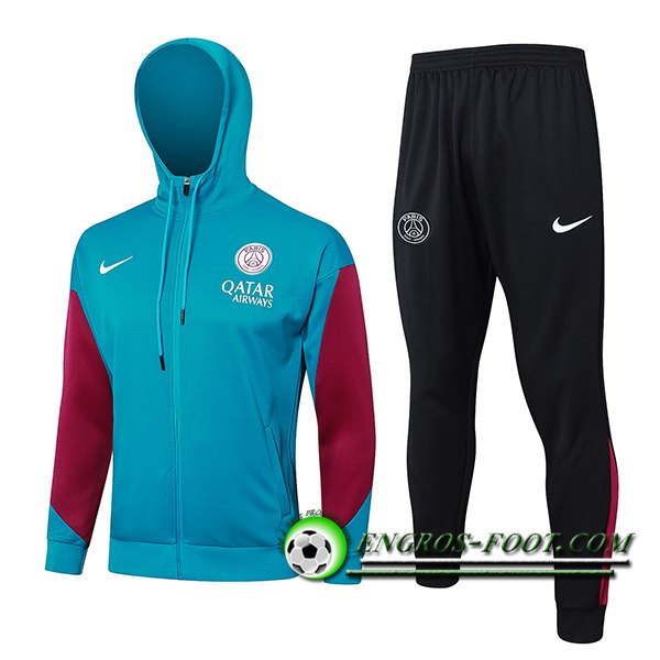 Ensemble Survetement Veste A Capuche Coupe-Vent PSG Vert/Rouge 2024/2025