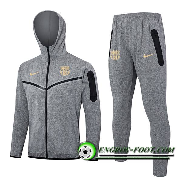 Ensemble Survetement Veste A Capuche Coupe-Vent FC Barcelone Gris 2024/2025