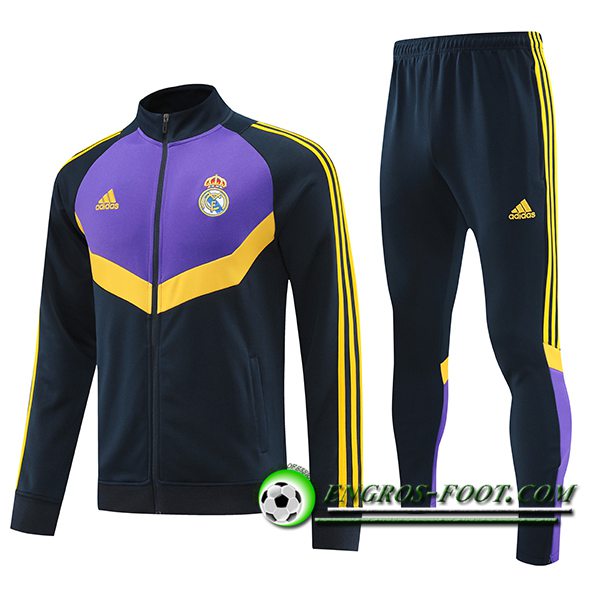 Ensemble Survetement de Foot Veste Foot Real Madrid Noir/Pourpre/Jaune 2024/2025