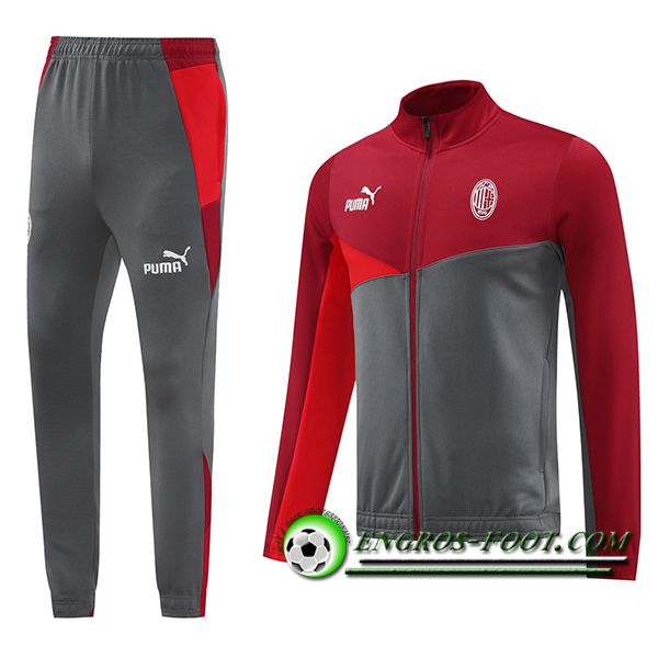 Ensemble Survetement de Foot Veste Foot Milan AC Rouge/Gris 2024/2025