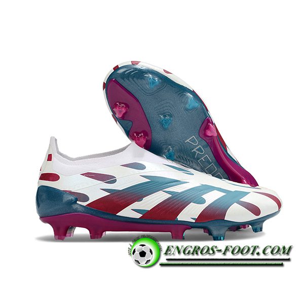 Adidas Chaussures de Foot PREDATOR ELITE LACELESS BOOTS FG Blanc/Vert/Rouge
