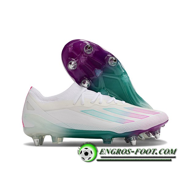 Adidas Chaussures de Foot X Crazyfast1 SG Blanc/Vert/Pourpre