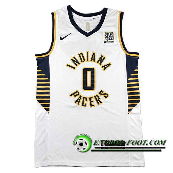 Maillot Indiana Pacers (HALIBURTON #0) 2024/25 Blanc/Noir/Jaune -02