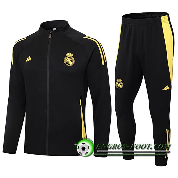 Ensemble Survetement de Foot Veste Foot Real Madrid Noir/Jaune 2024/2025