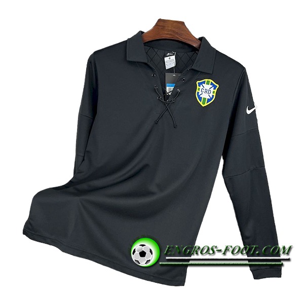 Maillot de Foot Bresil Retro Manches Longues Special Edition Noir 2004