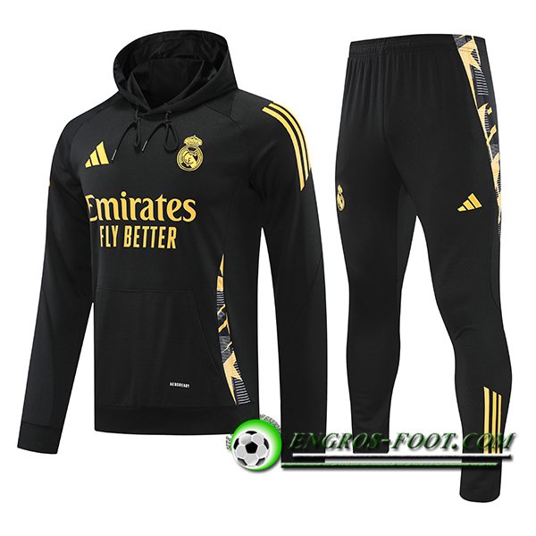 Ensemble Survetement Veste A Capuche Real Madrid Jaune/Noir 2024/2025