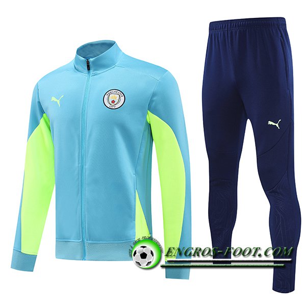 Ensemble Survetement de Foot Veste Foot Manchester City Bleu/Vert 2024/2025