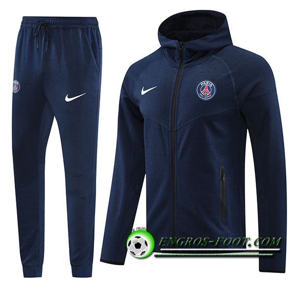 Ensemble Survetement Veste A Capuche Coupe-Vent PSG Bleu Royal 2024/2025