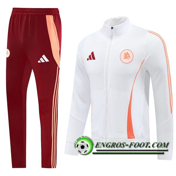 Ensemble Survetement de Foot Veste Foot AS Roma Blanc/Orange 2024/2025
