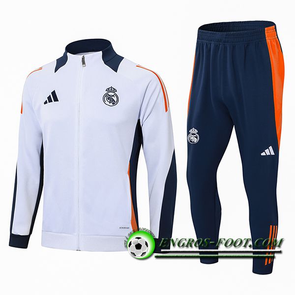 Ensemble Survetement de Foot Veste Foot Real Madrid Blanc/Bleu/Orange 2024/2025 -02