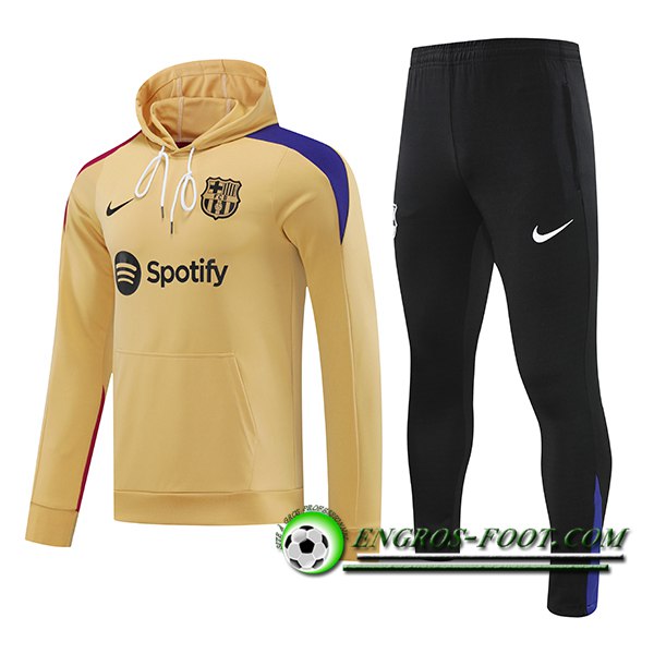 Ensemble Survetement Veste A Capuche Coupe-Vent FC Barcelone Jaune/Bleu/Rouge 2024/2025 -02