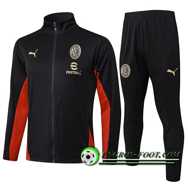 Ensemble Survetement de Foot Veste Foot Milan AC Noir/Rouge 2025/2026