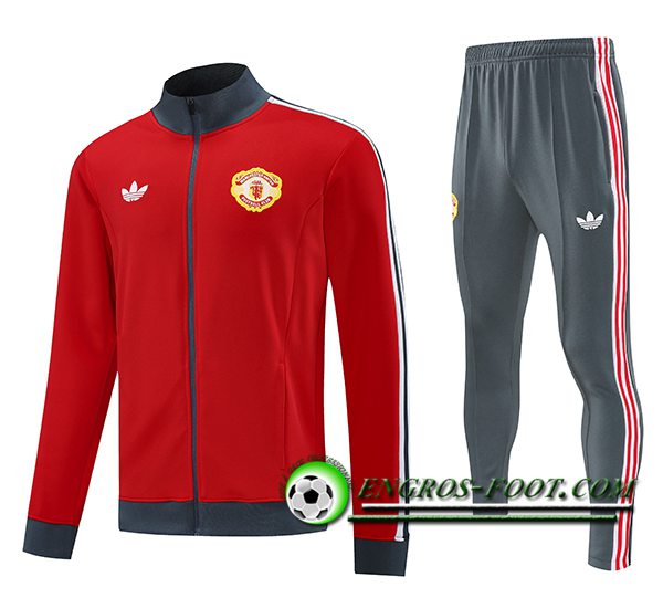 Ensemble Survetement de Foot Veste Foot Manchester United Rouge/Gris 2025/2026