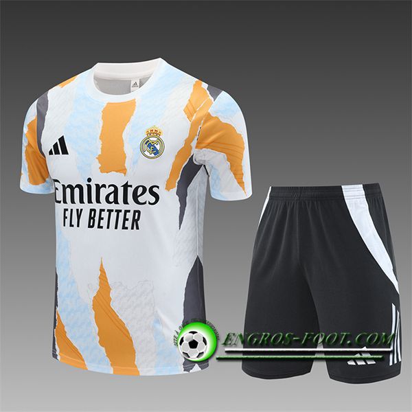 Ensemble Training T-Shirts Real Madrid Enfant Blanc/Orange/Gris/Bleu 2025/2026
