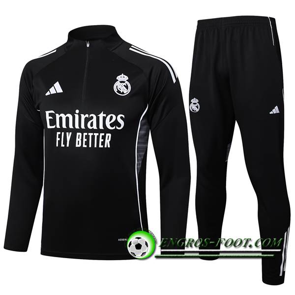 Ensemble Survetement de Foot Real Madrid Noir/Gris 2025/2026