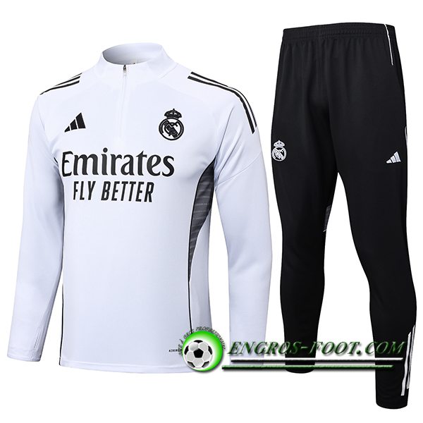 Ensemble Survetement de Foot Real Madrid Blanc/Noir 2025/2026
