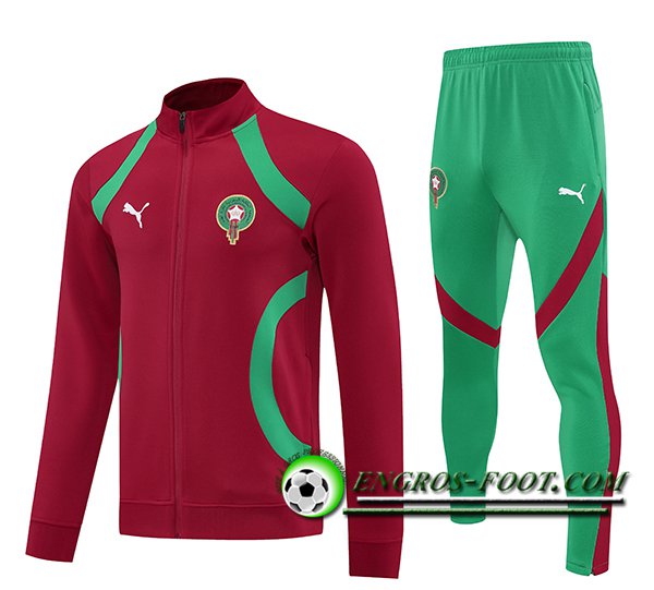Ensemble Survetement de Foot Veste Foot Maroc Rouge/Vert 2025/2026