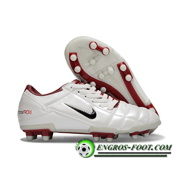 Nike Chaussures de Foot T90 FG Blanc/Rouge/Noir