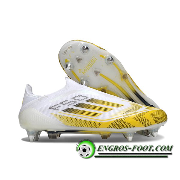 Adidas Chaussures de Foot F50 Elite Laceless SG Blanc/Jaune