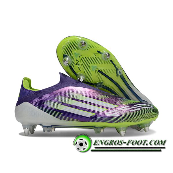 Adidas Chaussures de Foot F50 Elite Laceless SG Pourpre/Vert/Blanc