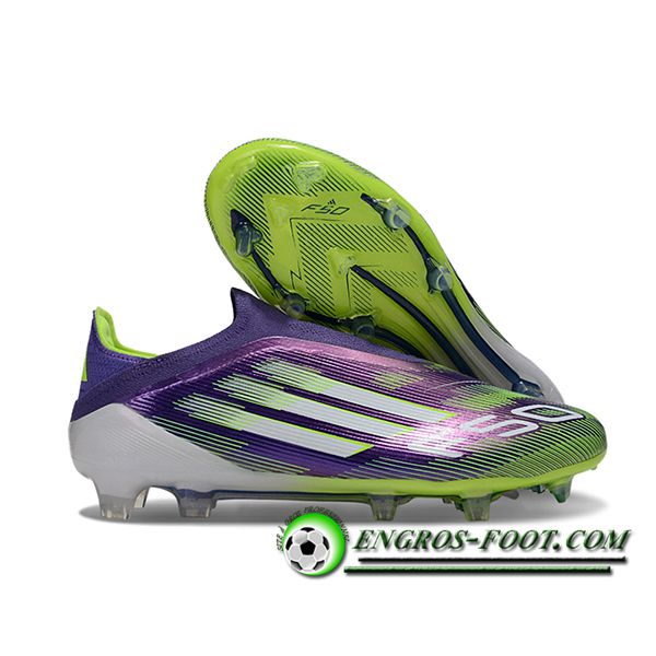 Adidas Chaussures de Foot F50 Elite Laceless FG Pourpre/Vert/Blanc