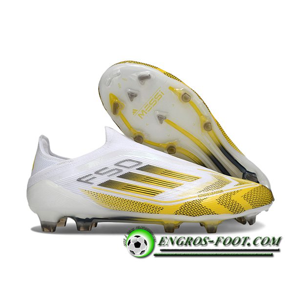 Adidas Chaussures de Foot F50 Elite Laceless FG Blanc/Jaune
